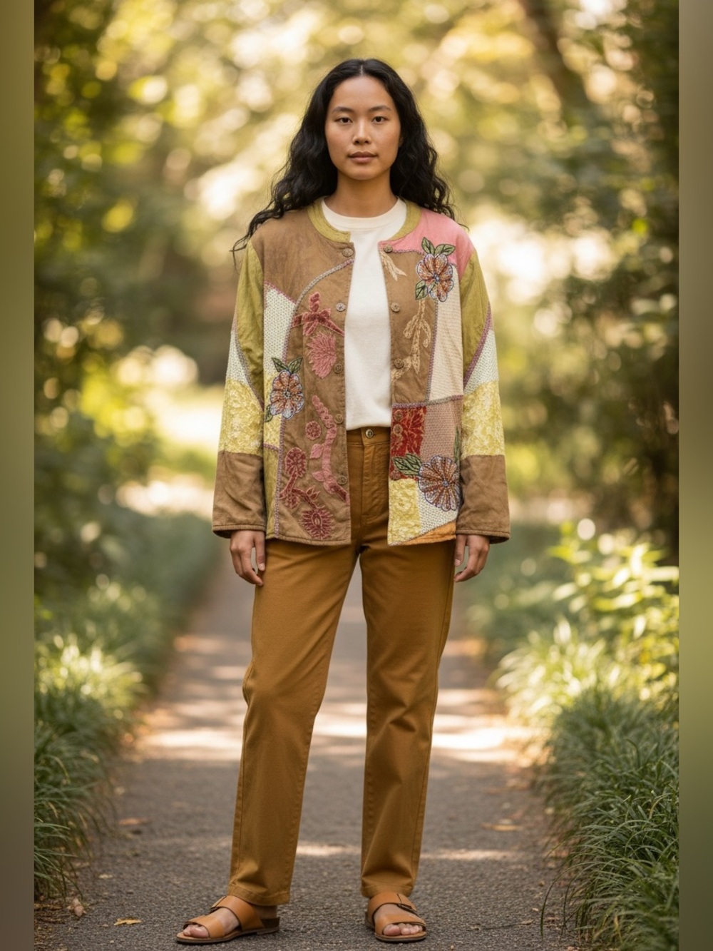 Alex Kim Floral Patchwork Embroidered Embellished Boho Blazer Jacket
